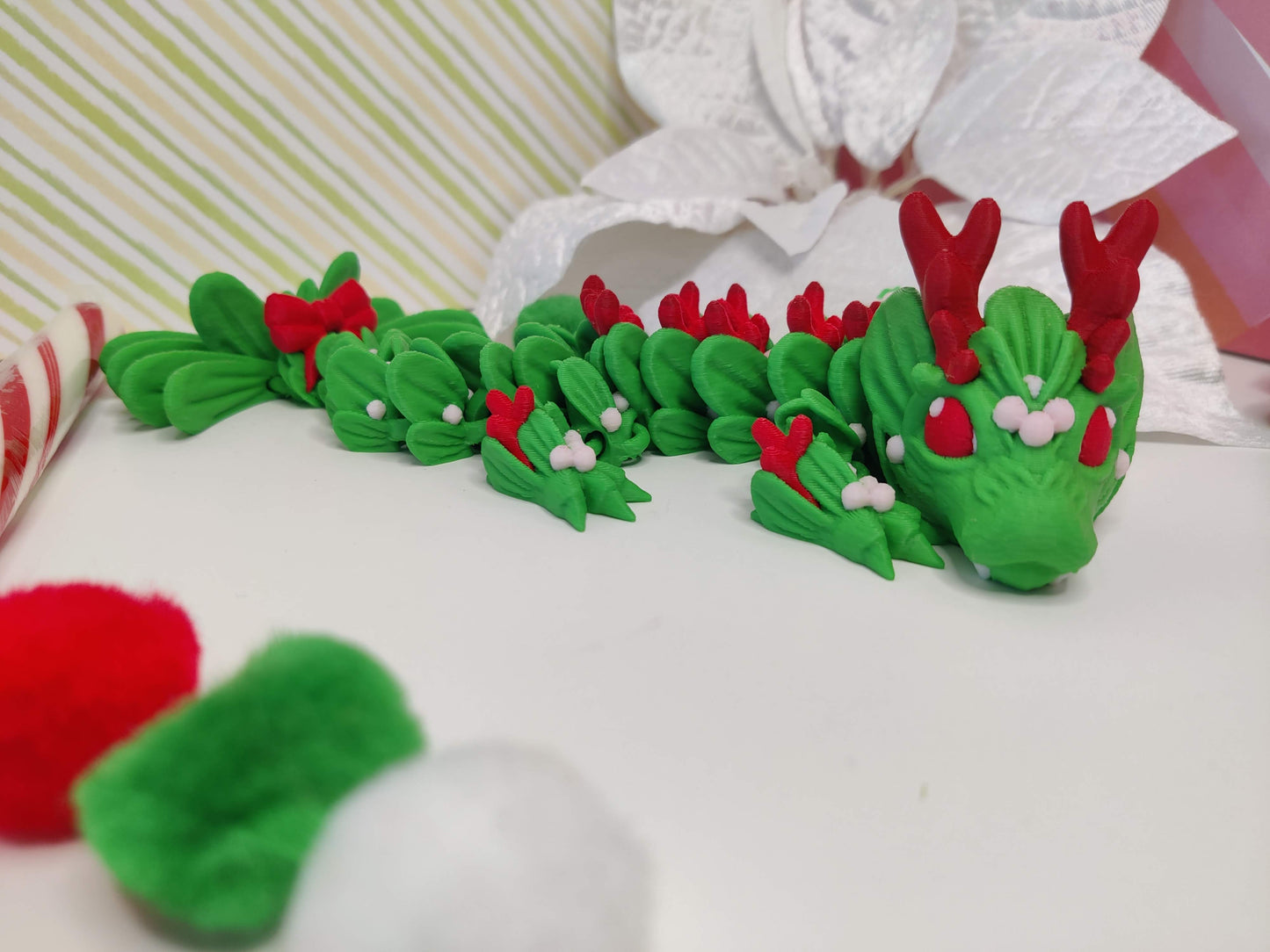 Baby Christmas Mistletoe Dragon – 3D Printed Articulating Fidget Toy