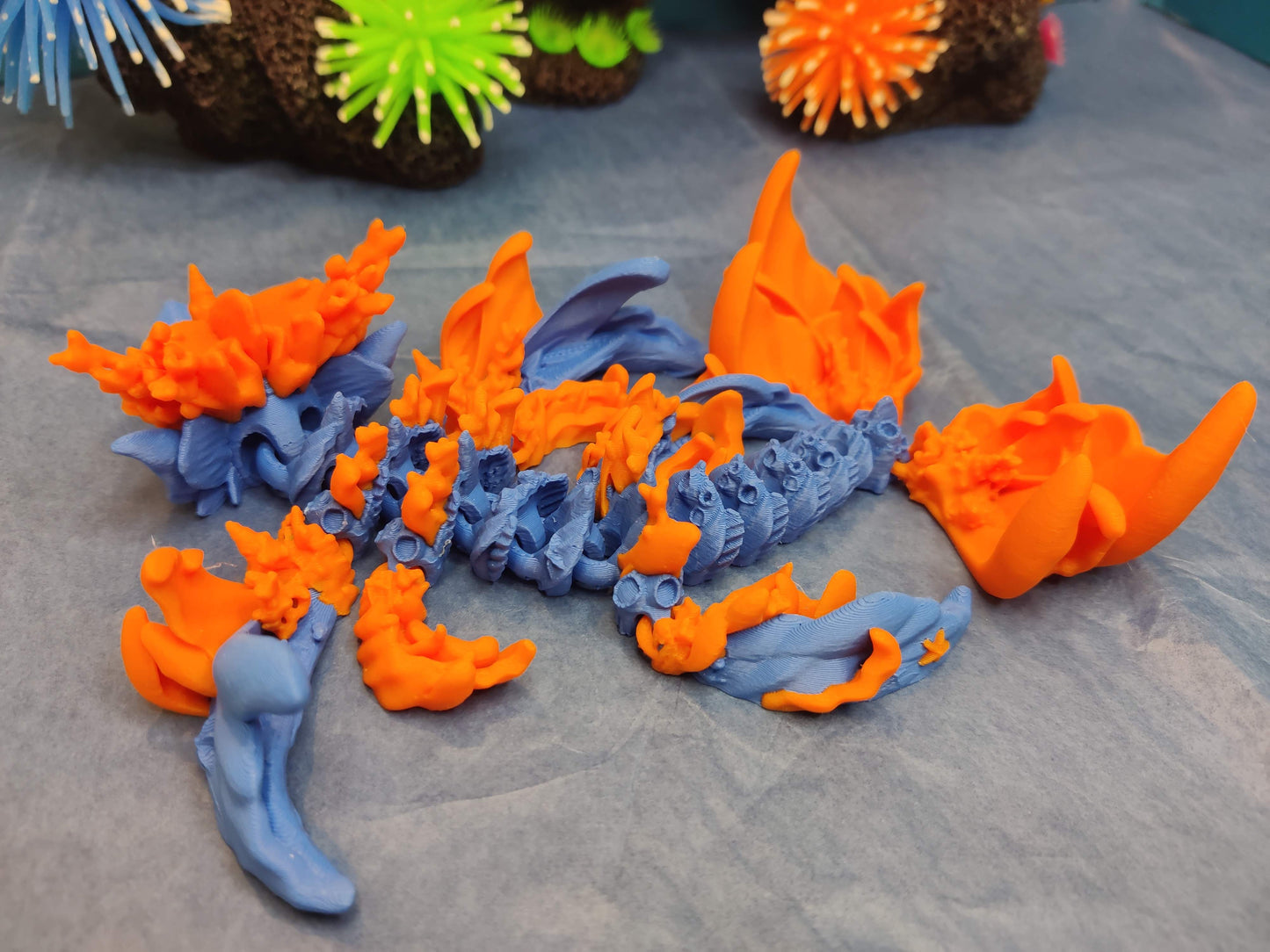 Baby Coral Dragon, Ocean Dragon, Articulating Dragon, 3D Printed Fidget Toy
