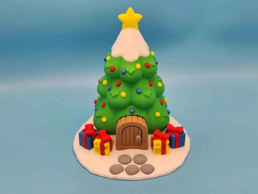 Christmas Tree House Display with Two Mice Figurines - ToyForge 3D