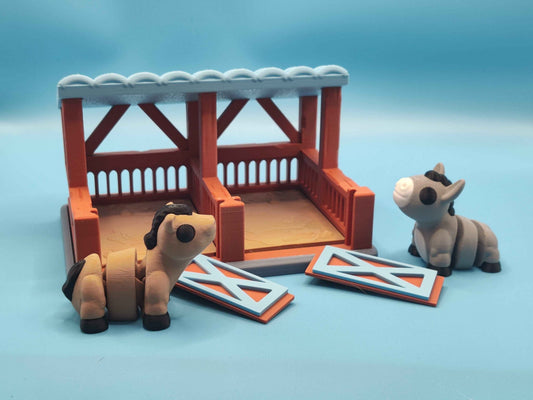 Horse Stable Playset with Horse and Donkey - ToyForge 3D
