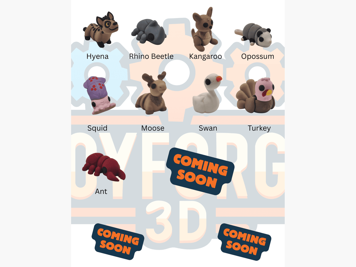 Mini Animals - 3D Printed Flexi Animals - Pocket Pets - Mystery Packs Available - ToyForge 3D