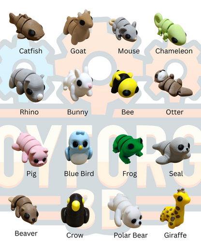 Mini Animals - 3D Printed Flexi Animals - Pocket Pets - Mystery Packs Available