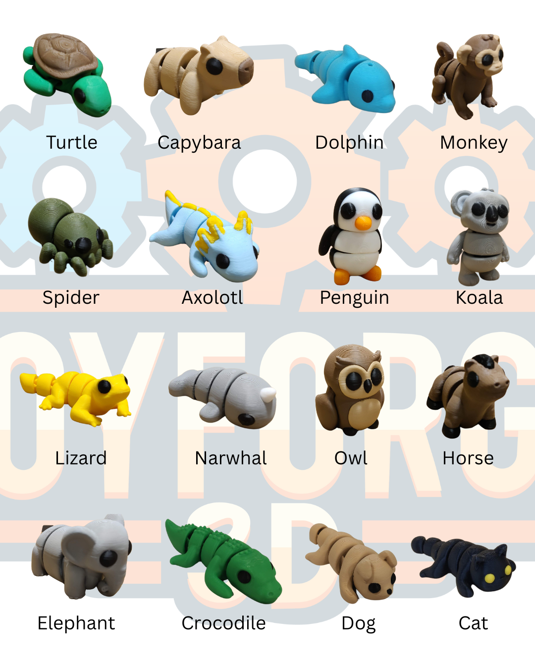 Mini Animals - 3D Printed Flexi Animals - Pocket Pets - Mystery Packs Available