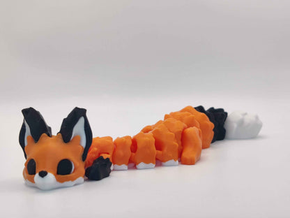3D Printed Articulated Fox Figure in Orange Black and White - ToyForge 3D