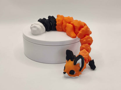 3D Printed Articulated Fox Figure in Orange Black and White - ToyForge 3D