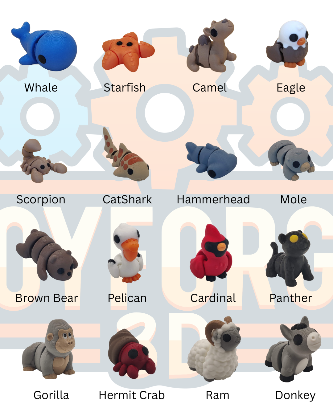 Mini Animals - 3D Printed Flexi Animals - Pocket Pets - Mystery Packs Available
