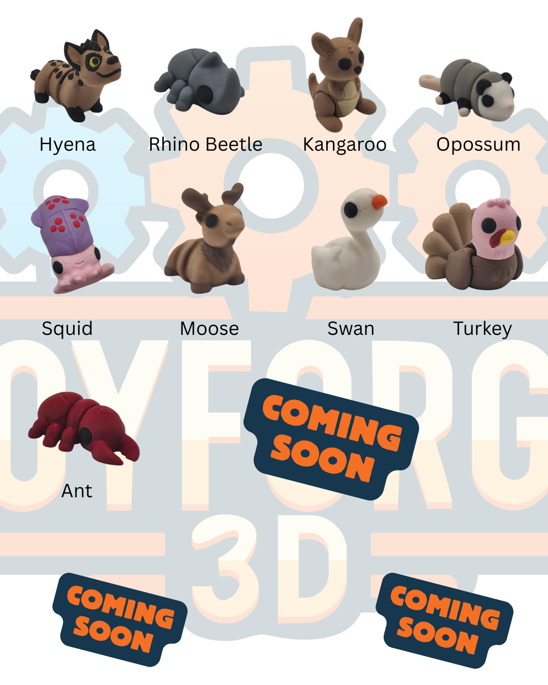 Mini Animals - 3D Printed Flexi Animals - Pocket Pets - Mystery Packs Available