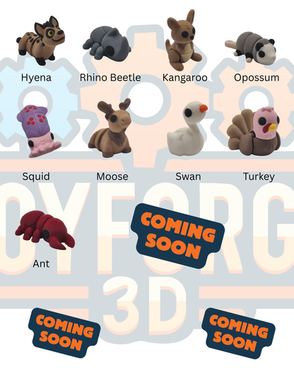 Mini Animals - 3D Printed Flexi Animals - Pocket Pets - Mystery Packs Available