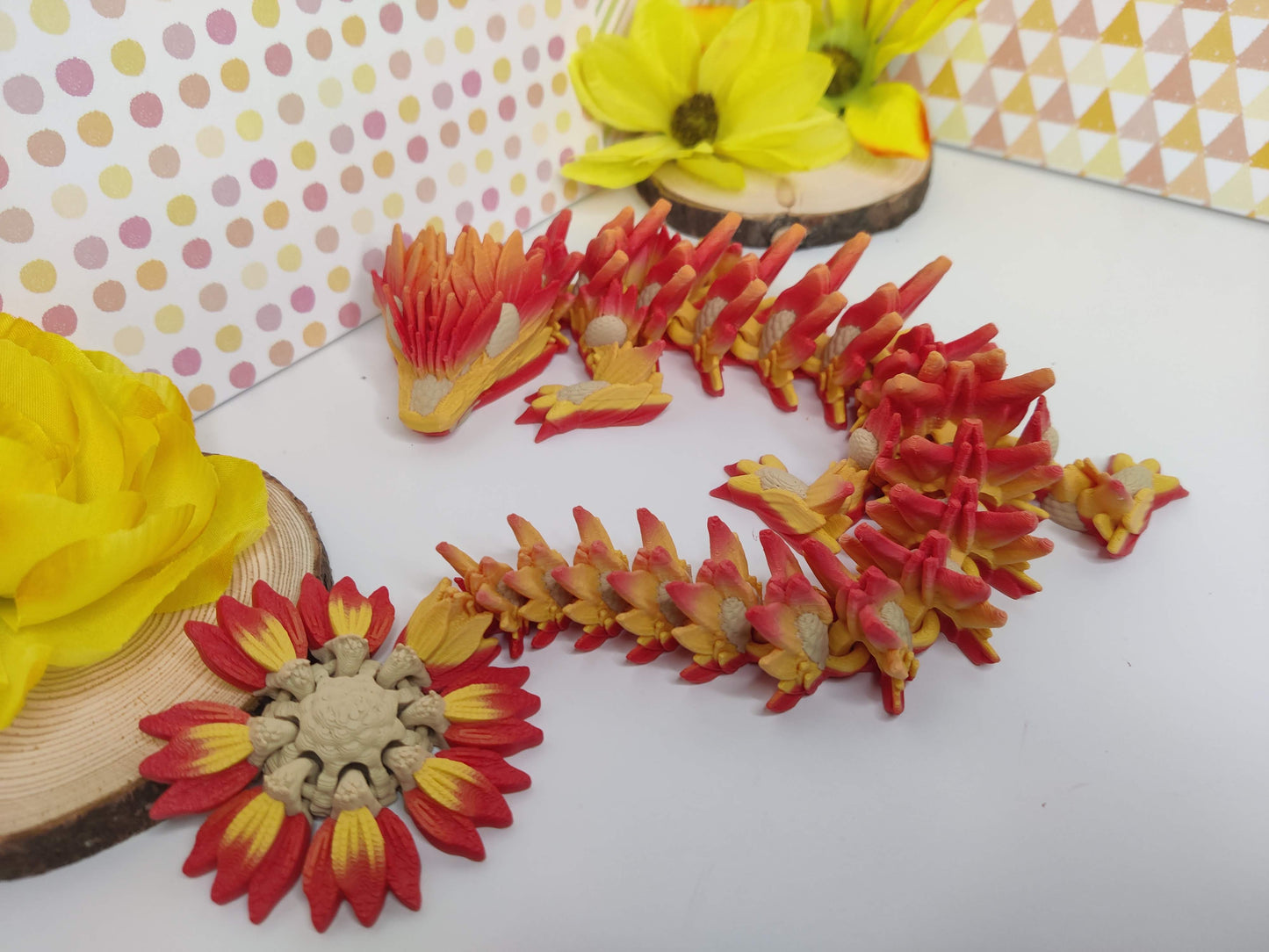 3D Printed Sunflower Dragon - Articulating Fidget Toy