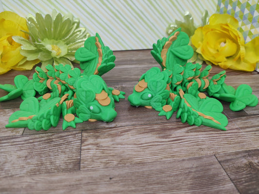 Little Clover Dragon, Winged Clover Dragon, Articulating Dragon, St Patrick's Day Dragon