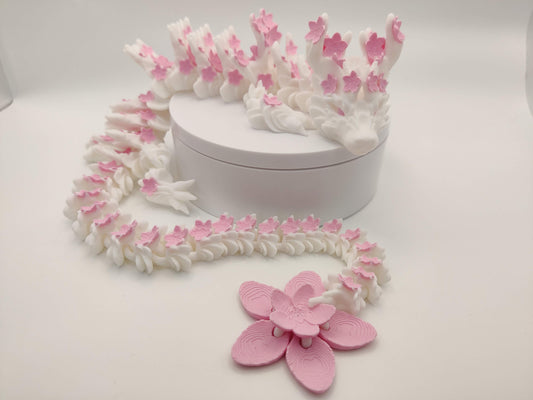 3D Printed Cherry Blossom Spring Flower Dragon – Articulating Flexi Fidget Toy
