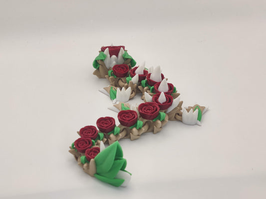 10" Baby Rose Flower Dragon – 3D Printed Articulating Fidget Toy (Red, Yellow, Blue, or Black Roses)