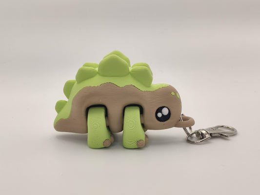 3D Printed Stegosaurus Dinosaur Keychain – Cute Articulated Dino Bag Charm