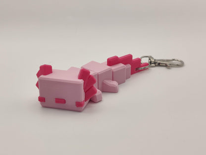 Blocky Axolotl Keychain – 3D Printed Minecraft Style in Pink or Blue