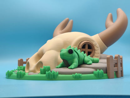 Iguana Skull House Playset – 3D Printed Cow Skull Hideaway with Articulated Iguana