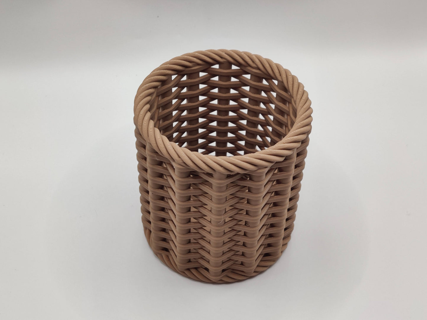 3D Printed Woven Pencil Holder Desk Organizer - Modern Basket Style Pen Cup Office Decor