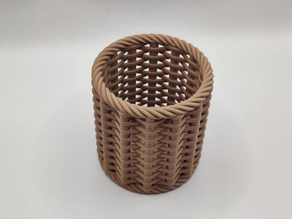 3D Printed Woven Pencil Holder Desk Organizer - Modern Basket Style Pen Cup Office Decor