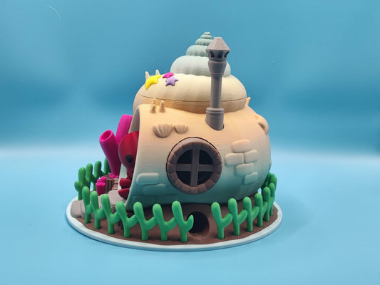 3D Printed Seashell House Ocean Decor with Cute Octopus and Coral Reef Scene