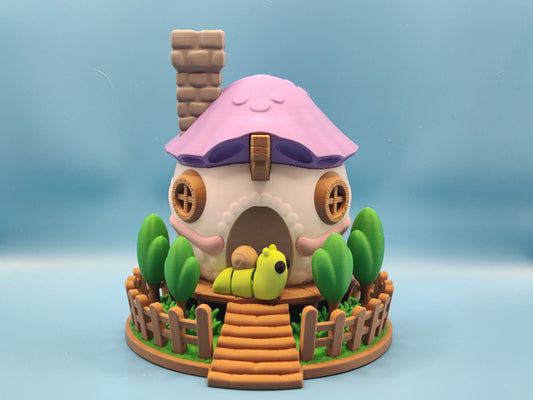 3D Printed Fairy Mushroom House with Snail Garden Decor