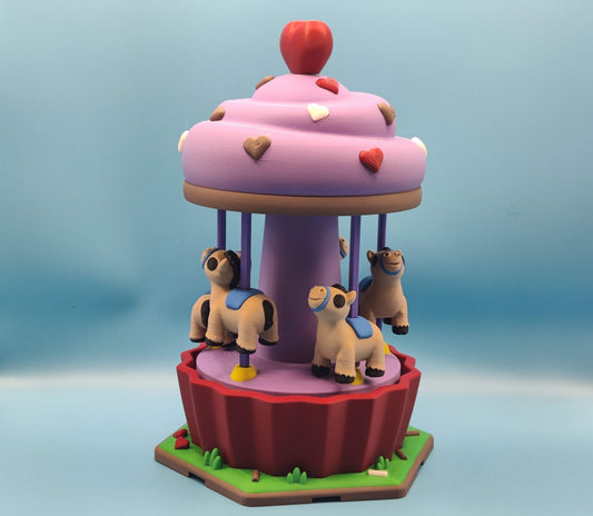 Cupcake Carousel 3D Printed Playset - Fun Carousel with Moving Horses