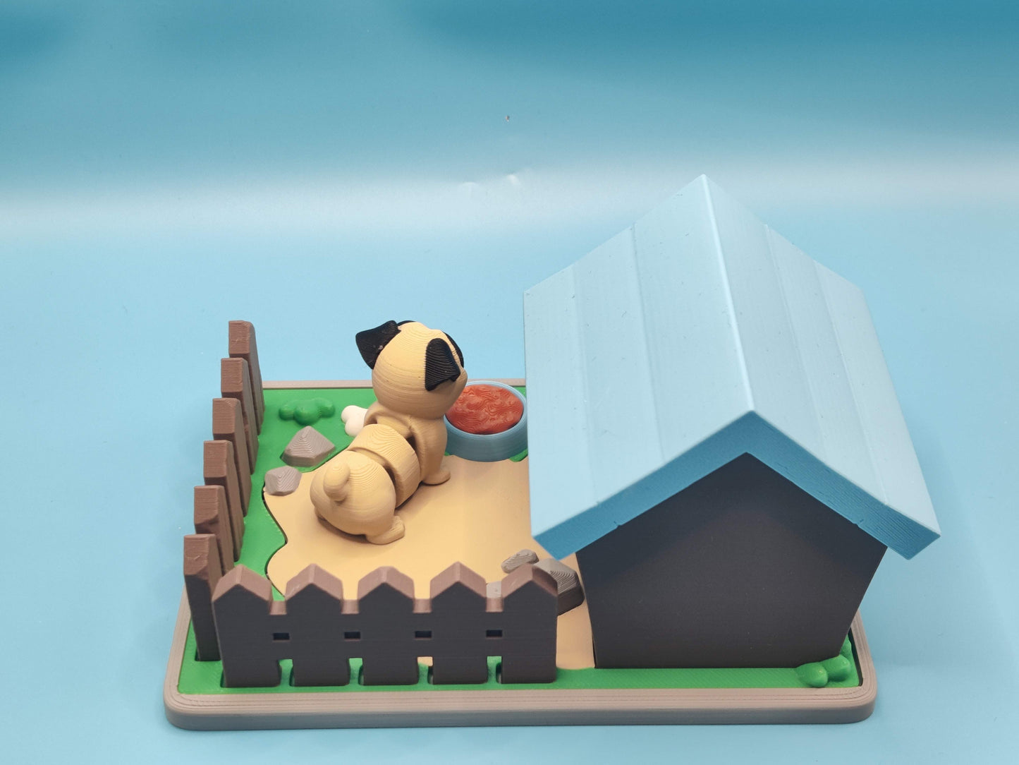 3D Printed Dog House Playset with Pug Mini - Charming Home Decor for Dog Lovers