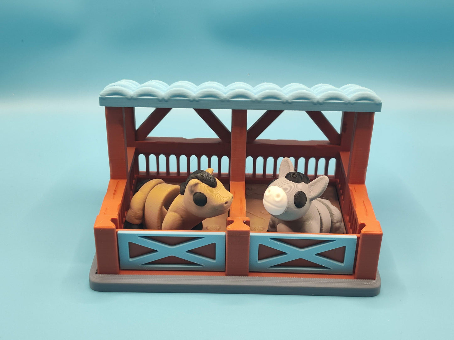 3D Printed Horse Stable Playset with Horse and Donkey - USA Made 3D Printed Fun