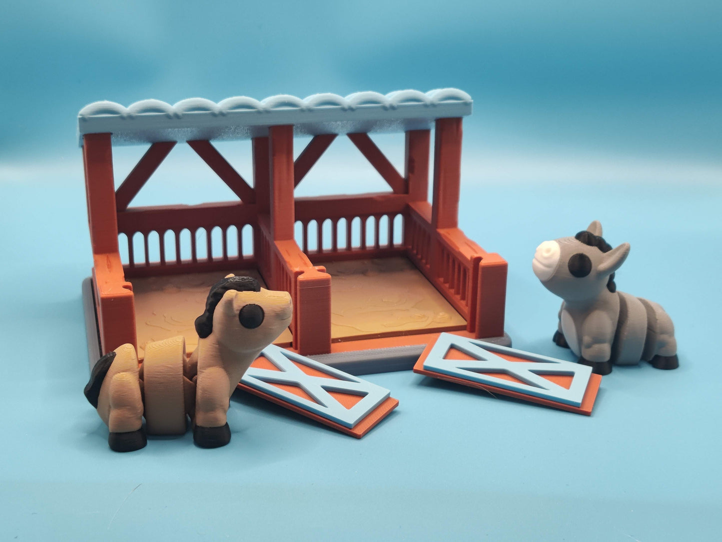3D Printed Horse Stable Playset with Horse and Donkey - USA Made 3D Printed Fun