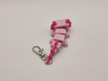 Blocky Axolotl Keychain – 3D Printed Minecraft Style in Pink or Blue - ToyForge 3D
