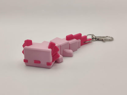 Blocky Axolotl Keychain – 3D Printed Minecraft Style in Pink or Blue - ToyForge 3D