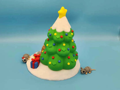 Christmas Tree House Display with Two Mice Figurines - ToyForge 3D
