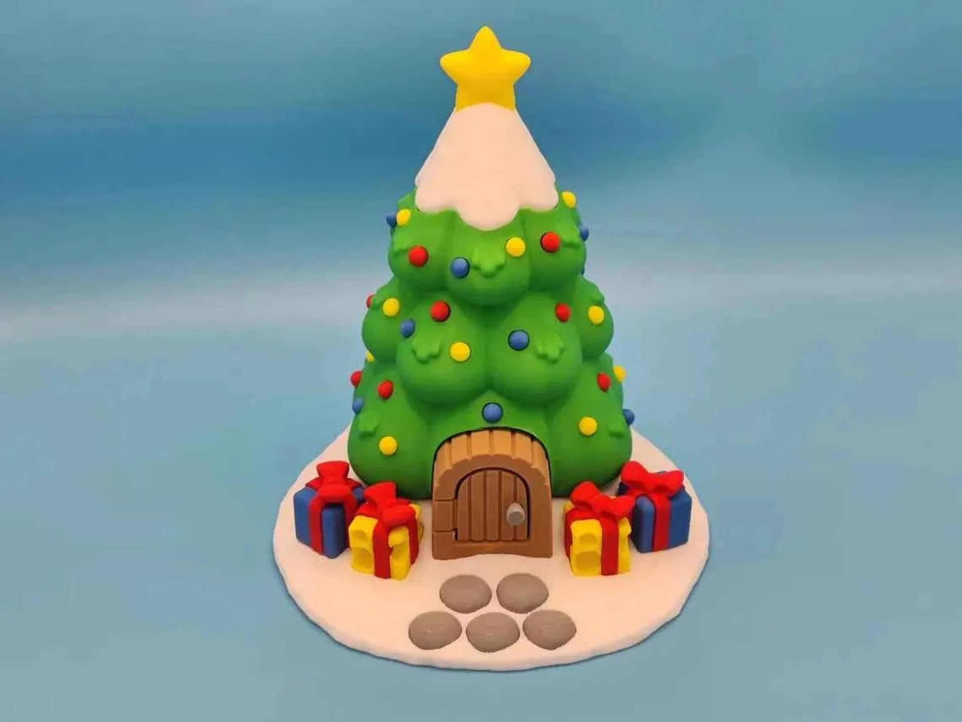 Christmas Tree House Display with Two Mice Figurines - ToyForge 3D