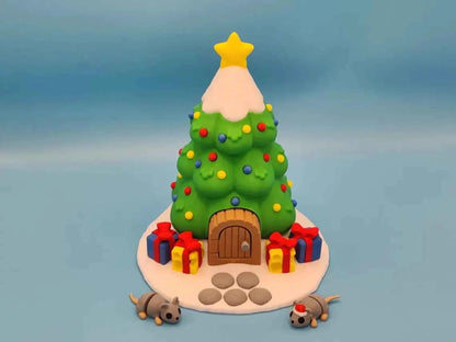 Christmas Tree House Display with Two Mice Figurines - ToyForge 3D