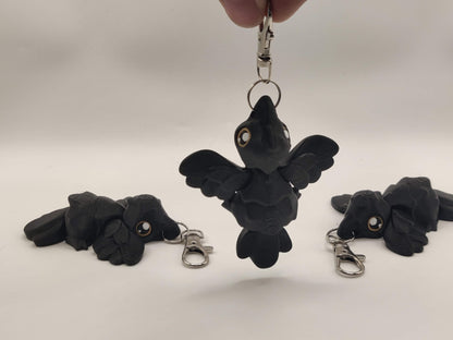Crow Flexi Keychain – Articulated 3D Printed Crow, Cute Raven Keychain, Gothic Bird Bag Charm - ToyForge 3D