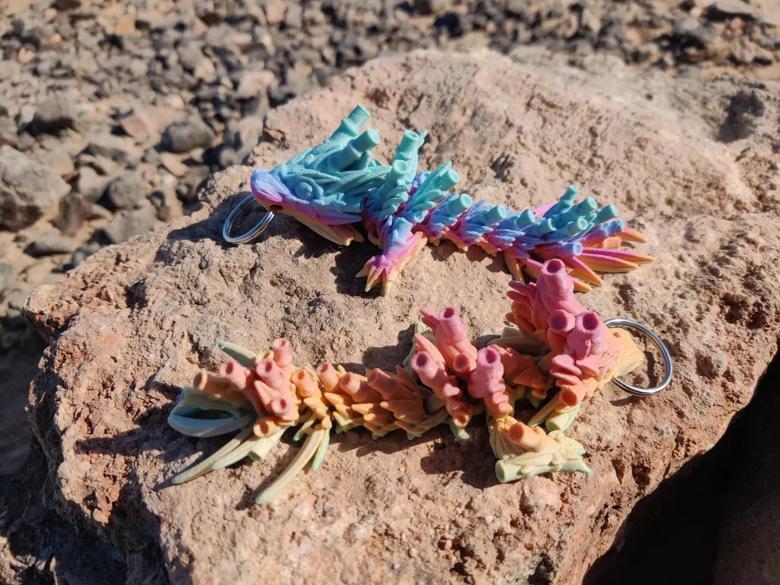 3D Printed Bamboo Rainbow Articulating Dragon Keychain – Fantasy Accessory