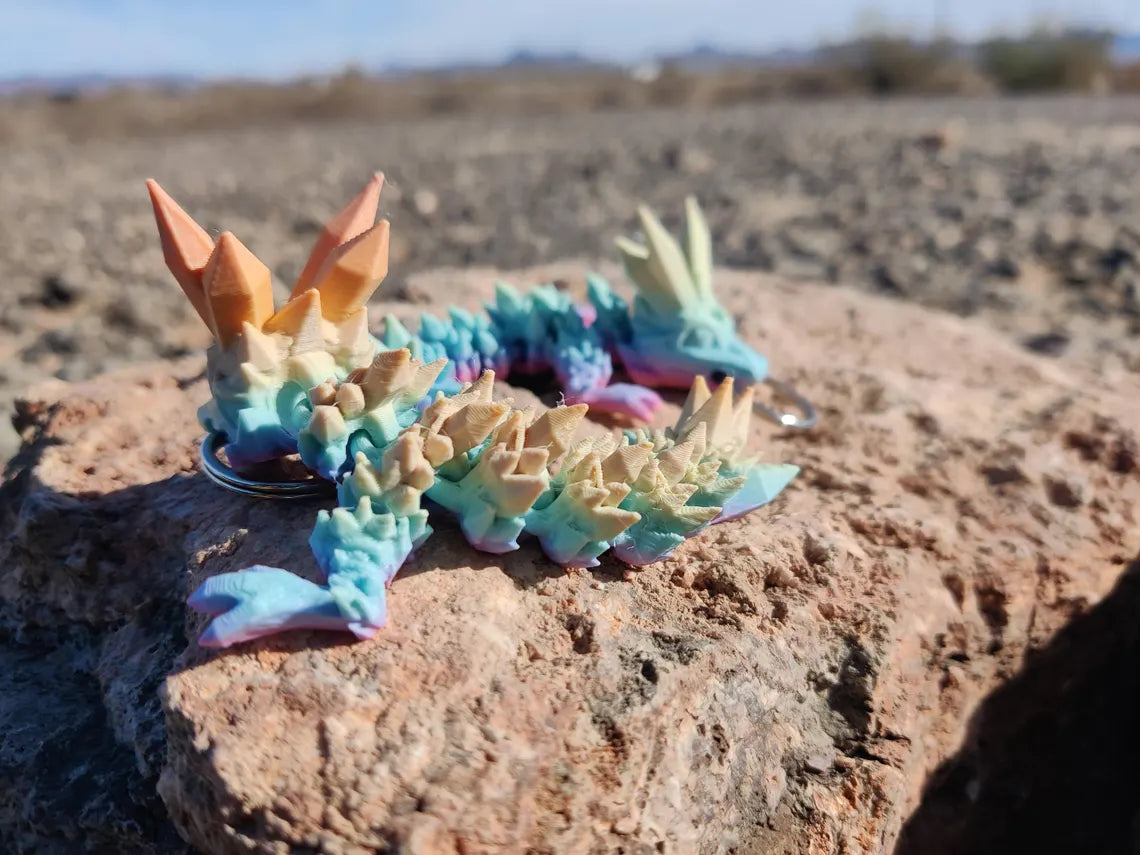 3D Printed Crystal Rainbow Dragon Keychain – Articulating Fantasy Accessory