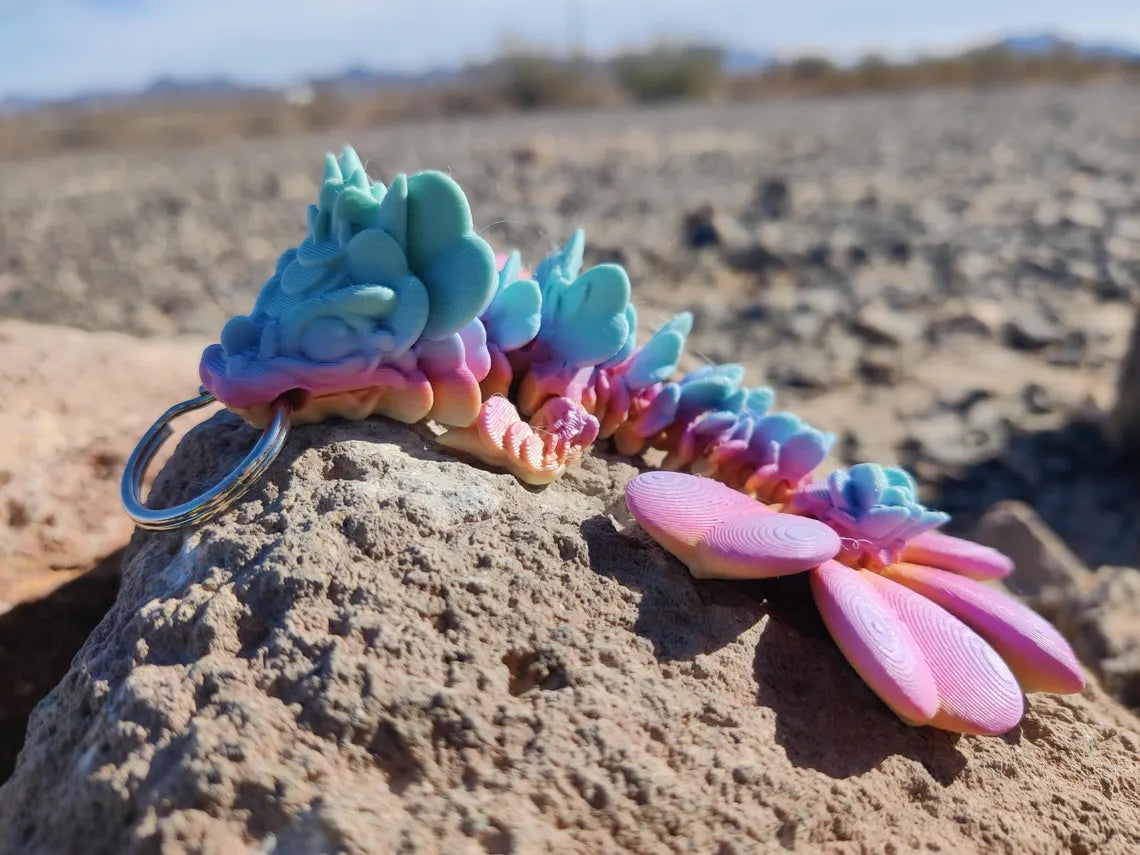 3D Printed Clover Rainbow Dragon Keychain – Articulating Fantasy Accessory