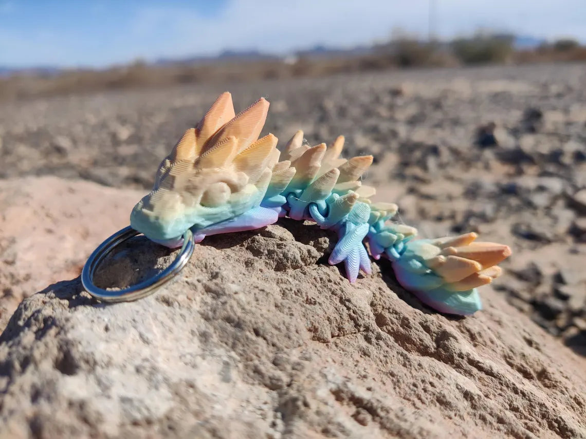 3D Printed Gemstone Rainbow Dragon Keychain – Poseable Articulating Fantasy Accessory