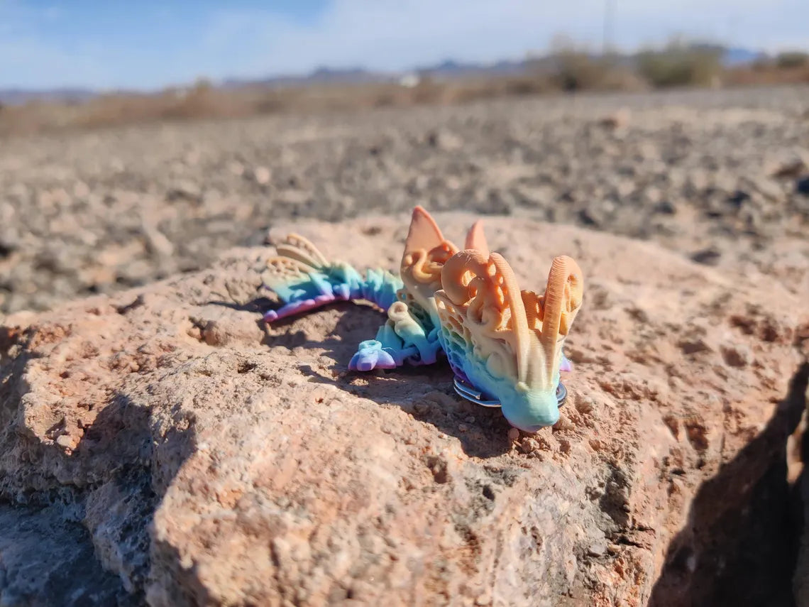 3D Printed Rainbow Butterfly Dragon Keychain – Articulating Fantasy Accessory