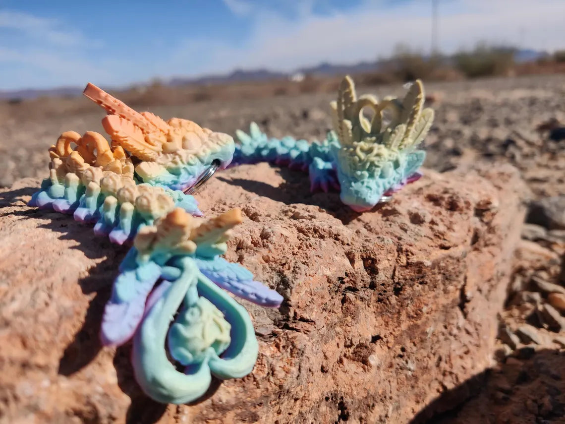 3D Printed Valentine Rainbow Dragon Keychain – Articulating Fantasy Accessory