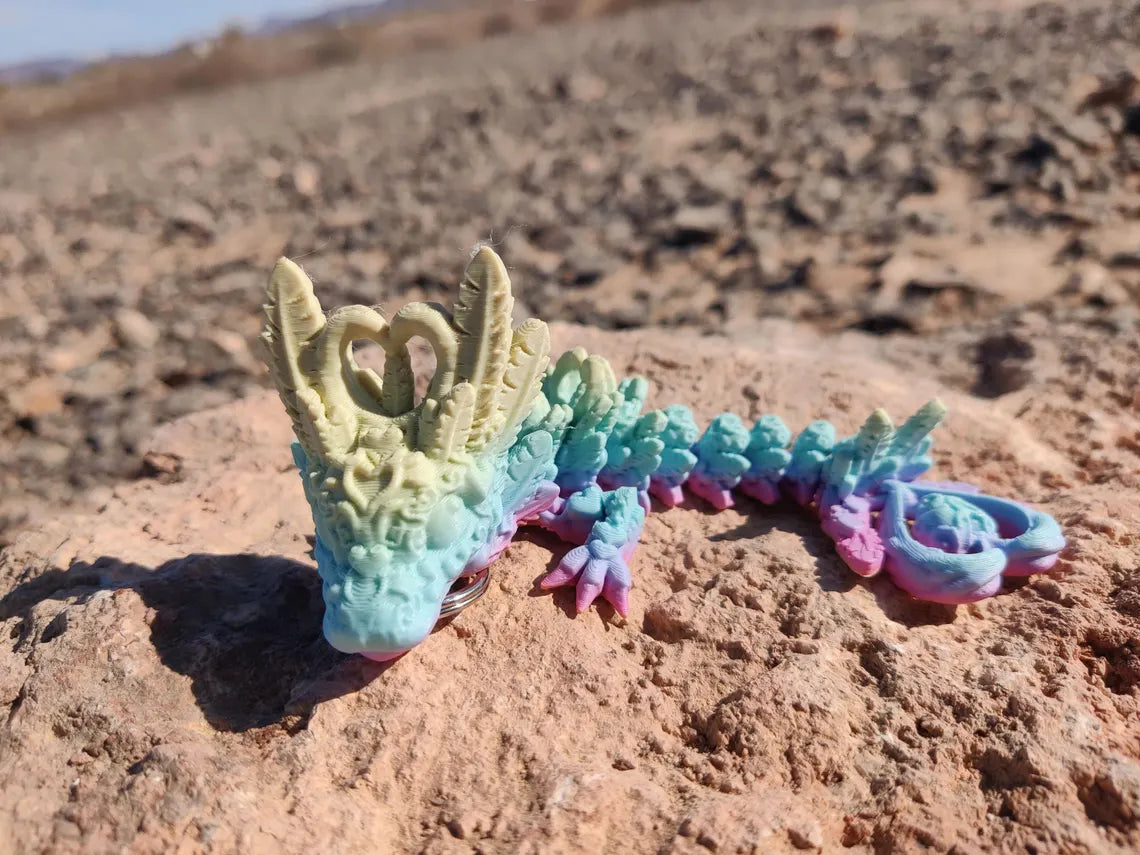 3D Printed Valentine Rainbow Dragon Keychain – Articulating Fantasy Accessory