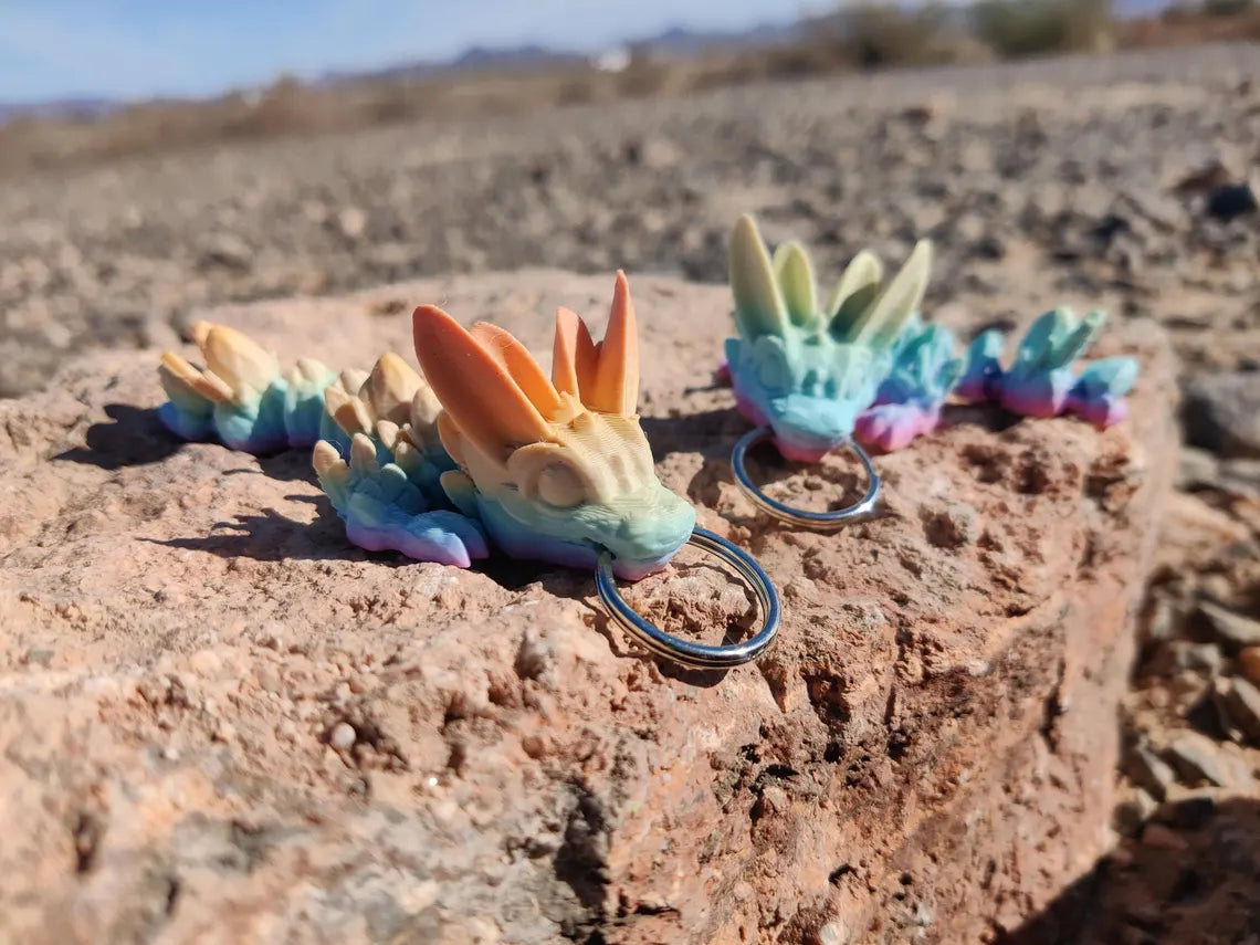 3D Printed Easter Rainbow Dragon Keychain – Articulating Fantasy Accessory