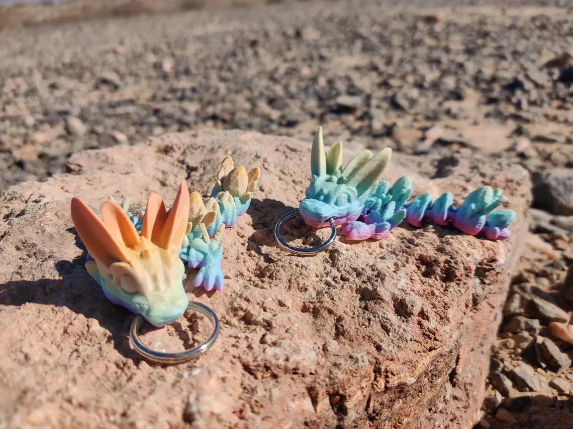 3D Printed Easter Rainbow Dragon Keychain – Articulating Fantasy Accessory