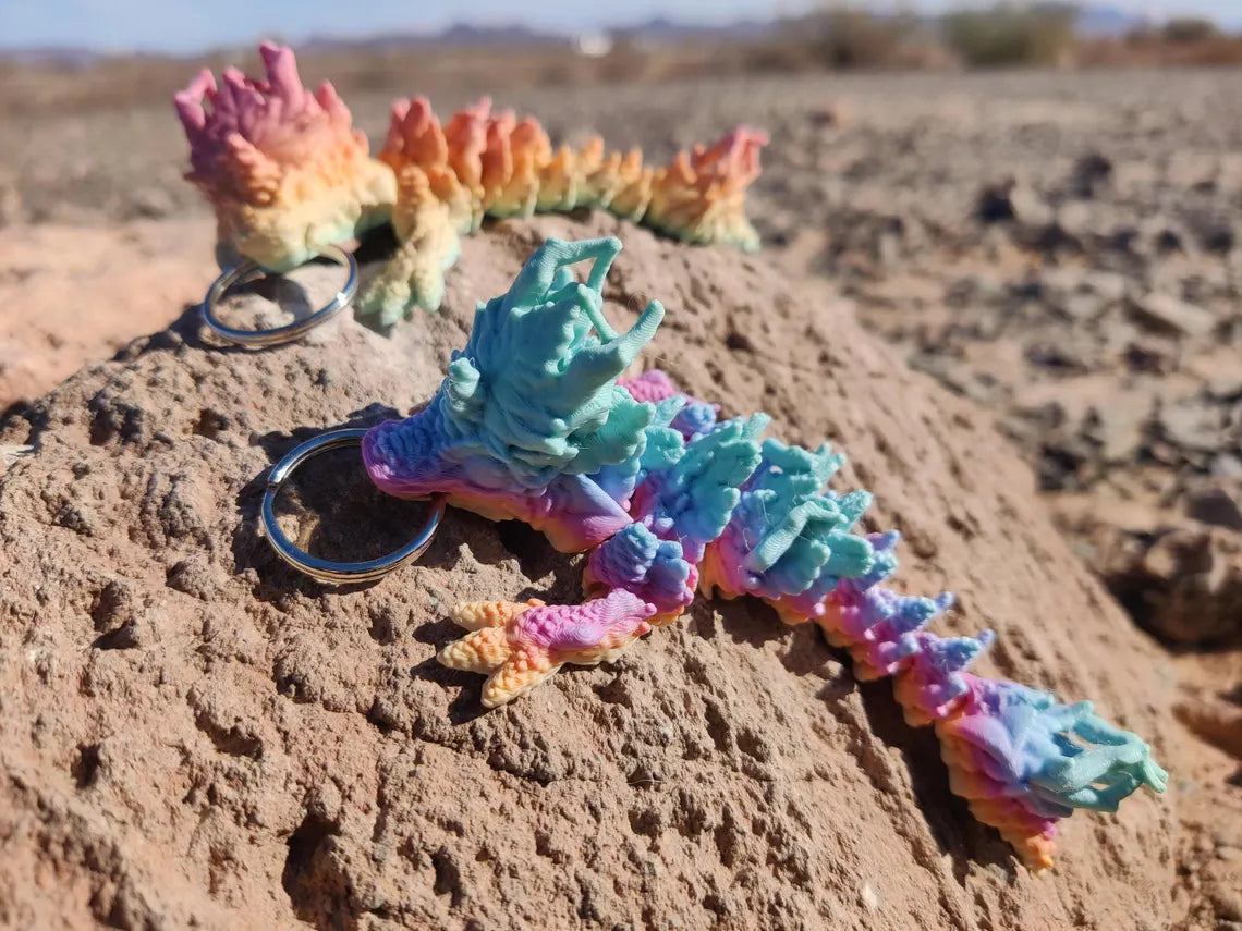 3D Printed Woodland Forest Dragon Keychain – Rainbow Fantasy Accessory