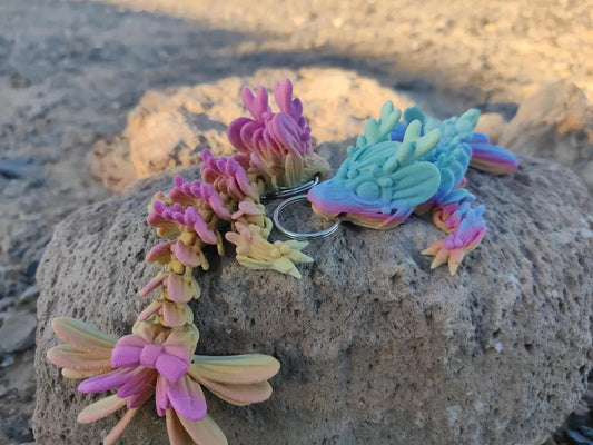 3D Printed Mistletoe Christmas Holiday Dragon Keychain – Rainbow Articulating Fantasy Accessory