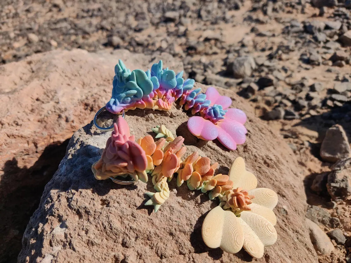 3D Printed Clover Rainbow Dragon Keychain – Articulating Fantasy Accessory