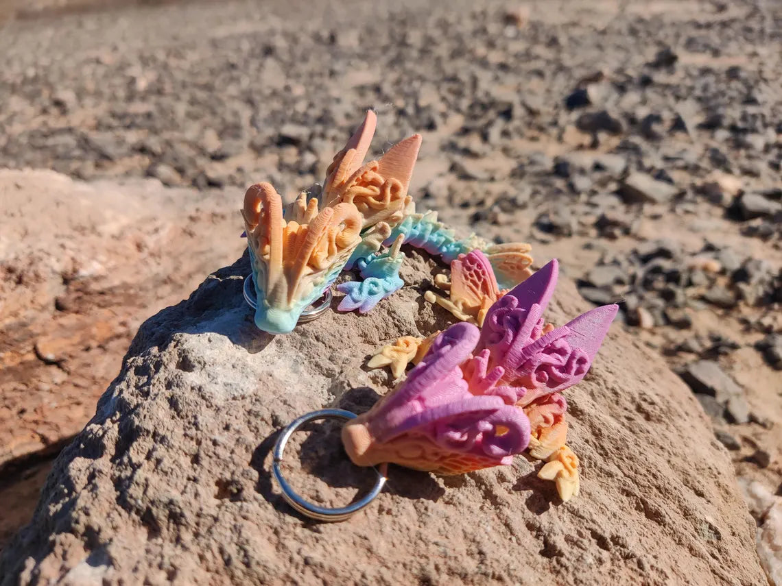 3D Printed Rainbow Butterfly Dragon Keychain – Articulating Fantasy Accessory