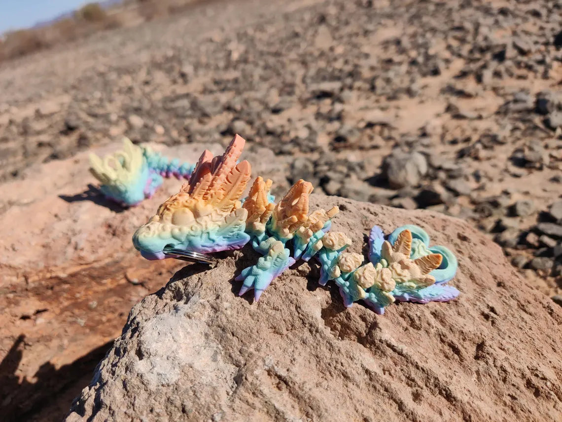 3D Printed Valentine Rainbow Dragon Keychain – Articulating Fantasy Accessory