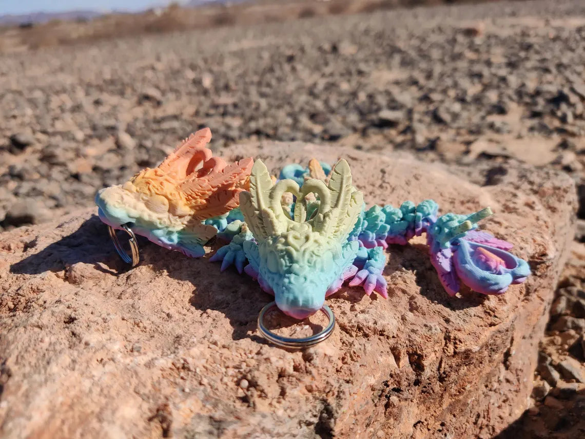 3D Printed Valentine Rainbow Dragon Keychain – Articulating Fantasy Accessory