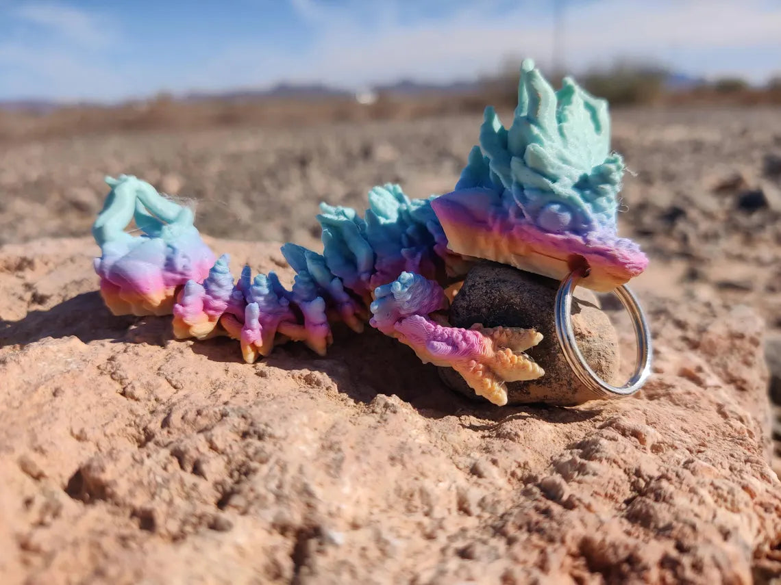 3D Printed Woodland Forest Dragon Keychain – Rainbow Fantasy Accessory