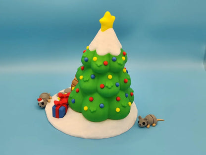 3D Printed Christmas Tree House with Two Mice Figurines